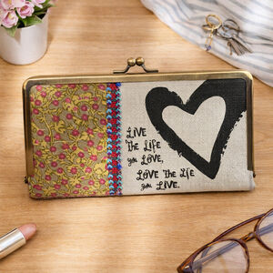 Natural Life Boho Kiss Lock Clutch Wallet Canvas Quote Patchwork Frame Purse